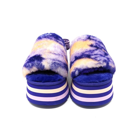 Ugg Disco Marble Slide Slippers Womens 9 Sheepskin Violet Night Purple Tie Dye - Picture 5 of 11